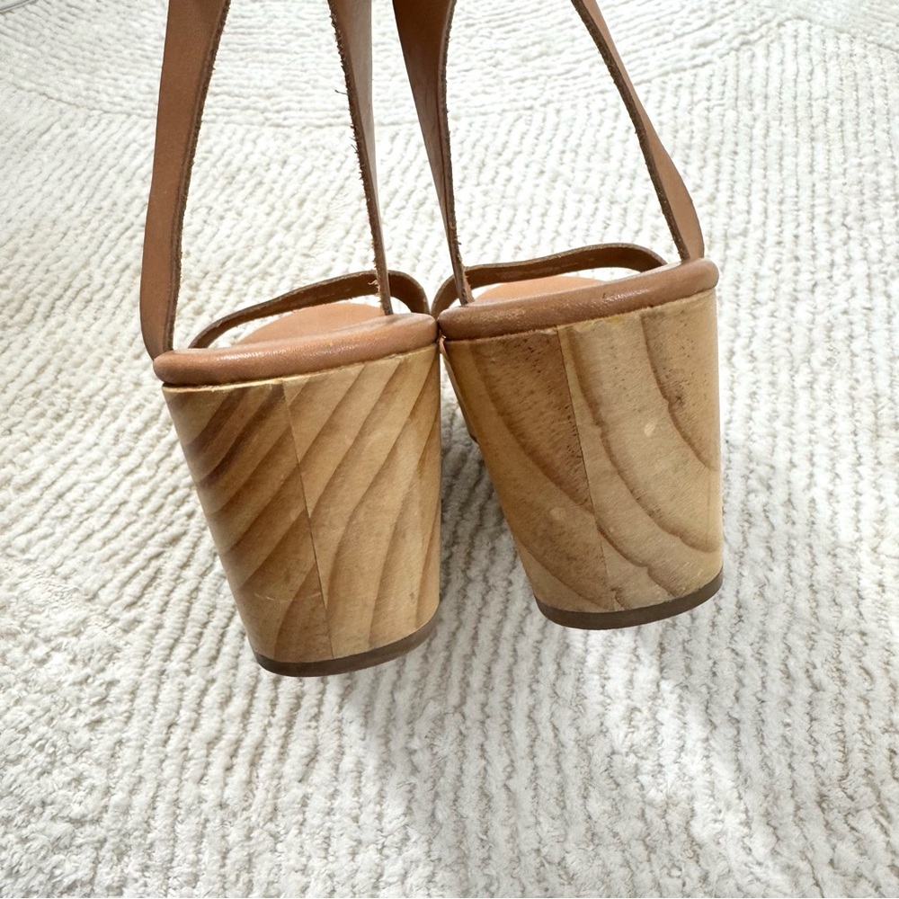 Nisolo Sarita Tan Leather Wooden Wedge Sandals Size 9 - Picture 10 of 13